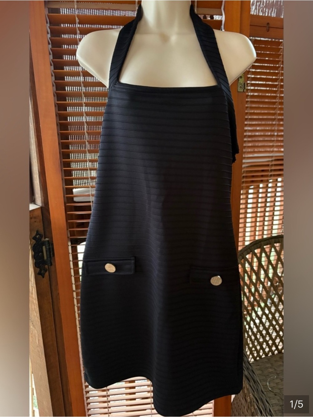 Madden Girl Black Backless Halter A-Line Dress with Gold Buttons